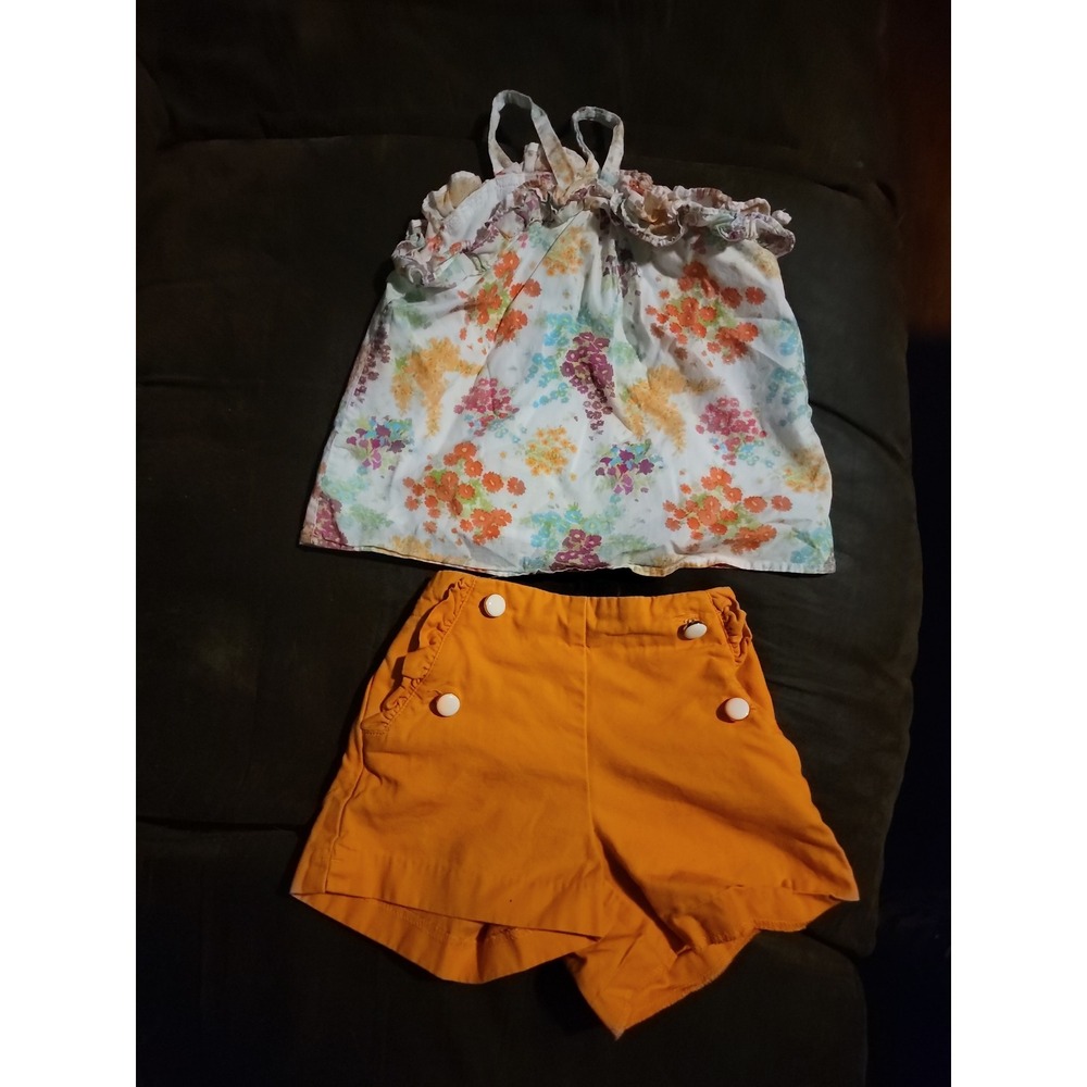 Janie and jack floral tank and orange shorts outfit size 4
